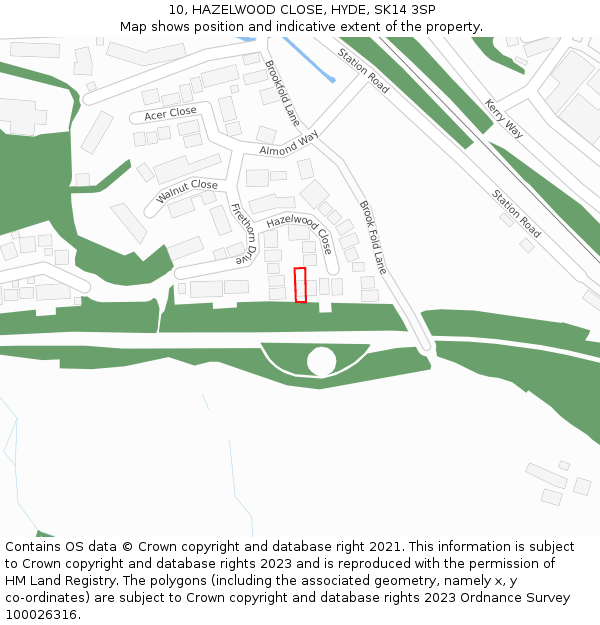 10, HAZELWOOD CLOSE, HYDE, SK14 3SP: Location map and indicative extent of plot