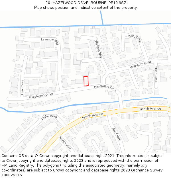 10, HAZELWOOD DRIVE, BOURNE, PE10 9SZ: Location map and indicative extent of plot