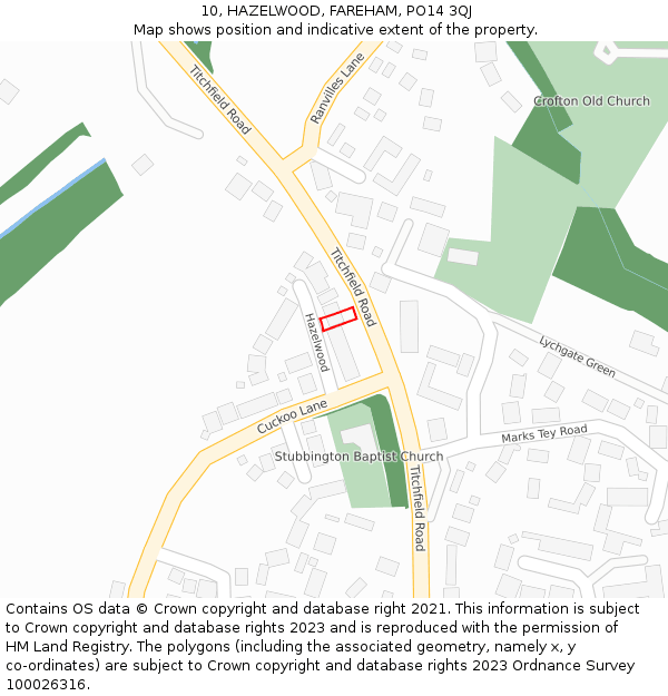 10, HAZELWOOD, FAREHAM, PO14 3QJ: Location map and indicative extent of plot