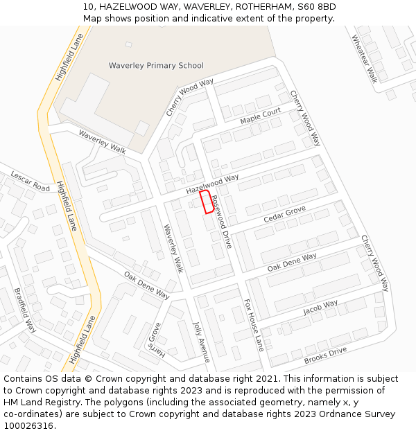 10, HAZELWOOD WAY, WAVERLEY, ROTHERHAM, S60 8BD: Location map and indicative extent of plot