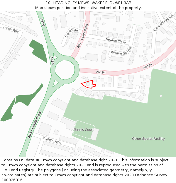 10, HEADINGLEY MEWS, WAKEFIELD, WF1 3AB: Location map and indicative extent of plot