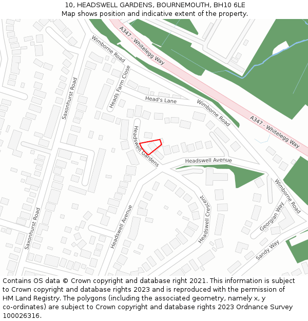 10, HEADSWELL GARDENS, BOURNEMOUTH, BH10 6LE: Location map and indicative extent of plot