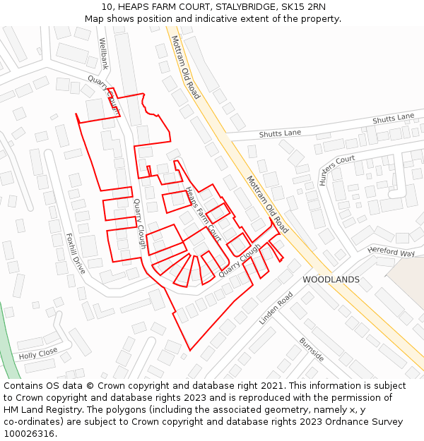 10, HEAPS FARM COURT, STALYBRIDGE, SK15 2RN: Location map and indicative extent of plot