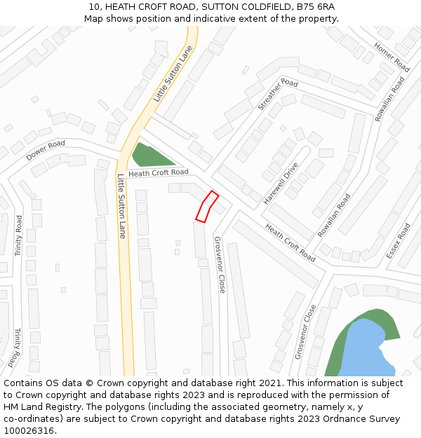 10, HEATH CROFT ROAD, SUTTON COLDFIELD, B75 6RA: Location map and indicative extent of plot