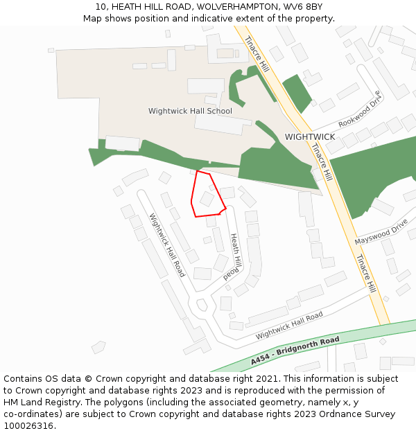 10, HEATH HILL ROAD, WOLVERHAMPTON, WV6 8BY: Location map and indicative extent of plot