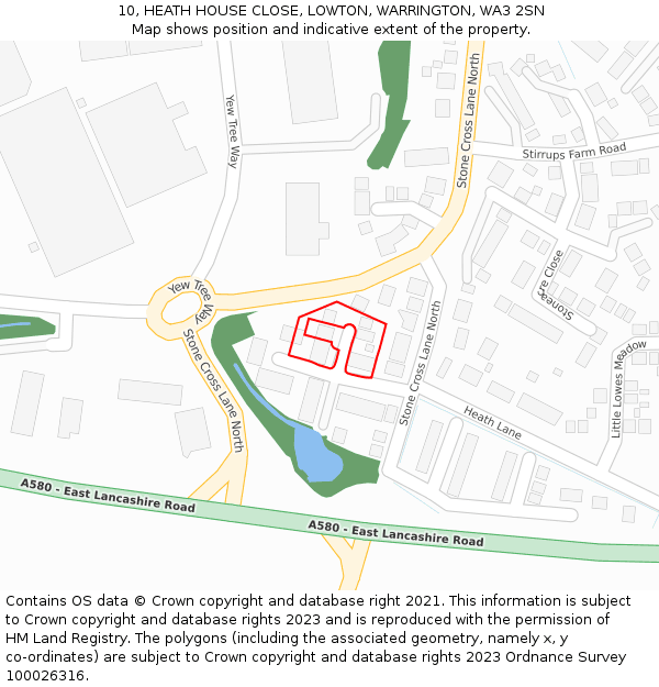 10, HEATH HOUSE CLOSE, LOWTON, WARRINGTON, WA3 2SN: Location map and indicative extent of plot