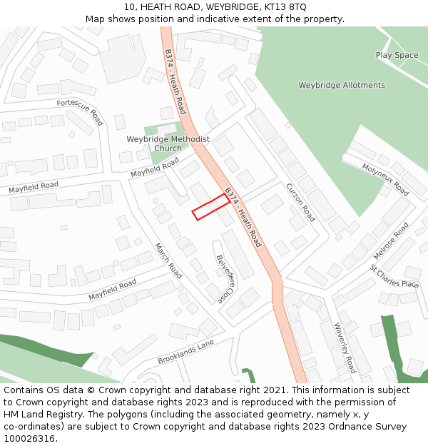 10, HEATH ROAD, WEYBRIDGE, KT13 8TQ: Location map and indicative extent of plot