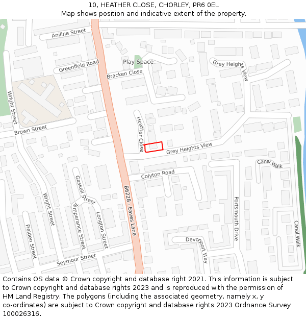 10, HEATHER CLOSE, CHORLEY, PR6 0EL: Location map and indicative extent of plot