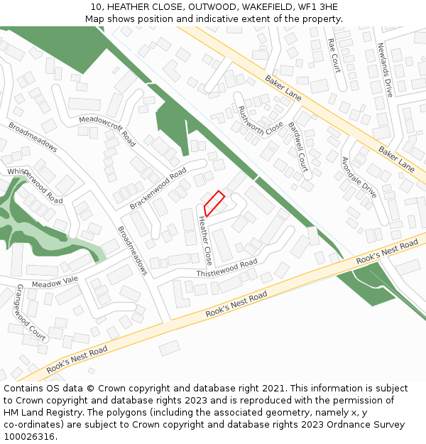 10, HEATHER CLOSE, OUTWOOD, WAKEFIELD, WF1 3HE: Location map and indicative extent of plot