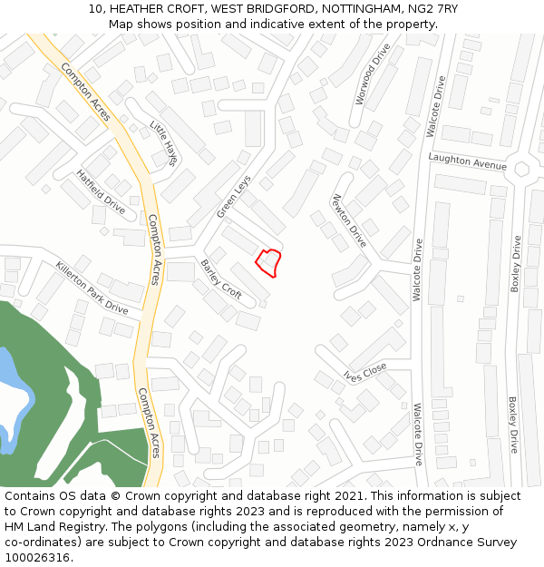 10, HEATHER CROFT, WEST BRIDGFORD, NOTTINGHAM, NG2 7RY: Location map and indicative extent of plot