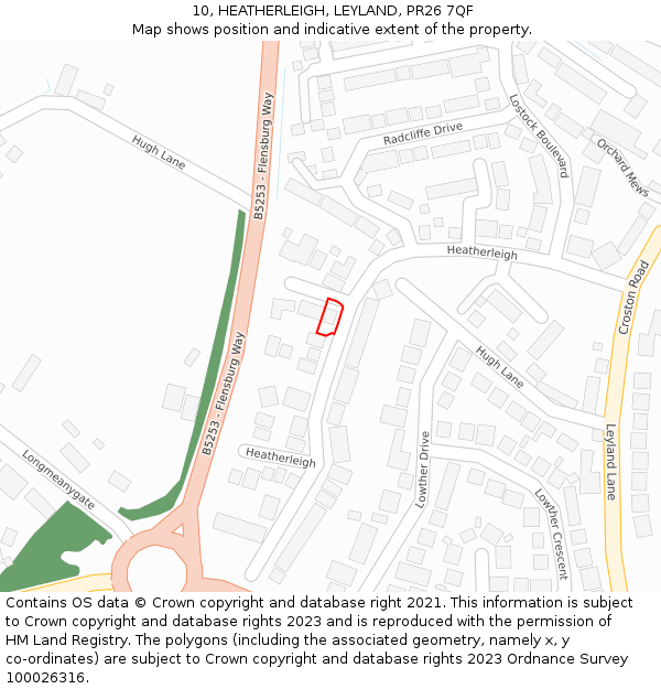 10, HEATHERLEIGH, LEYLAND, PR26 7QF: Location map and indicative extent of plot