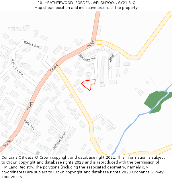 10, HEATHERWOOD, FORDEN, WELSHPOOL, SY21 8LQ: Location map and indicative extent of plot