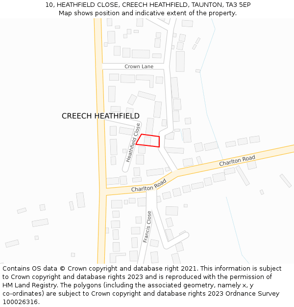 10, HEATHFIELD CLOSE, CREECH HEATHFIELD, TAUNTON, TA3 5EP: Location map and indicative extent of plot