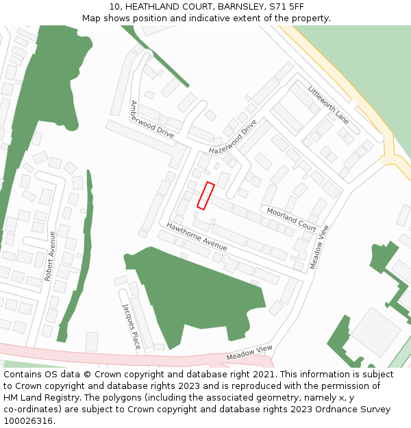 10, HEATHLAND COURT, BARNSLEY, S71 5FF: Location map and indicative extent of plot