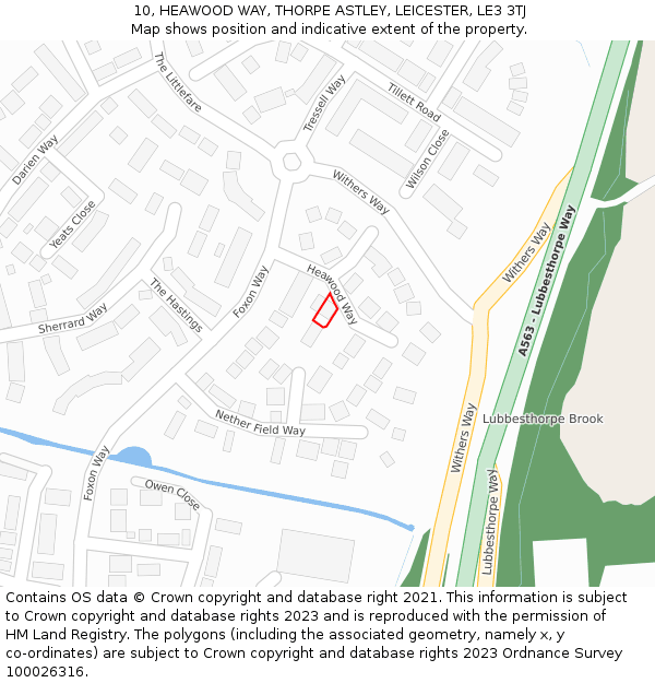 10, HEAWOOD WAY, THORPE ASTLEY, LEICESTER, LE3 3TJ: Location map and indicative extent of plot