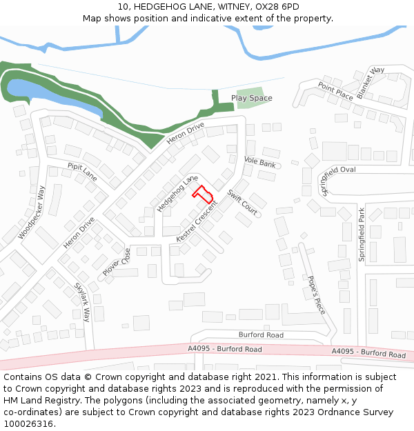 10, HEDGEHOG LANE, WITNEY, OX28 6PD: Location map and indicative extent of plot