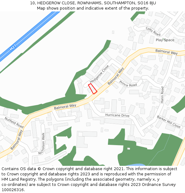 10, HEDGEROW CLOSE, ROWNHAMS, SOUTHAMPTON, SO16 8JU: Location map and indicative extent of plot