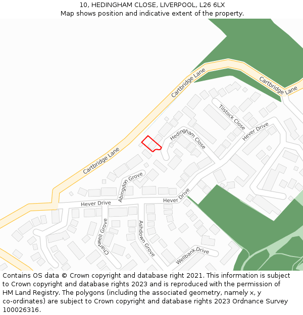 10, HEDINGHAM CLOSE, LIVERPOOL, L26 6LX: Location map and indicative extent of plot