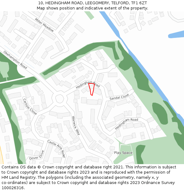 10, HEDINGHAM ROAD, LEEGOMERY, TELFORD, TF1 6ZT: Location map and indicative extent of plot