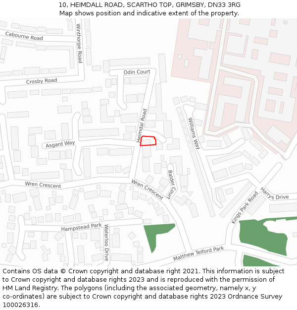 10, HEIMDALL ROAD, SCARTHO TOP, GRIMSBY, DN33 3RG: Location map and indicative extent of plot