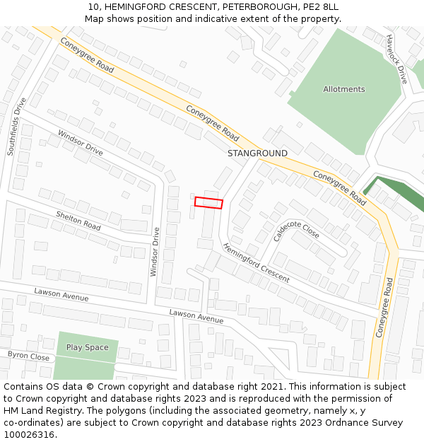 10, HEMINGFORD CRESCENT, PETERBOROUGH, PE2 8LL: Location map and indicative extent of plot