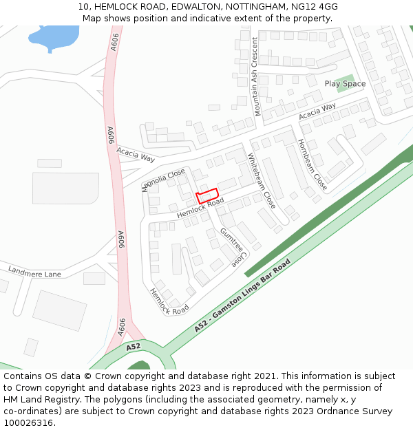 10, HEMLOCK ROAD, EDWALTON, NOTTINGHAM, NG12 4GG: Location map and indicative extent of plot