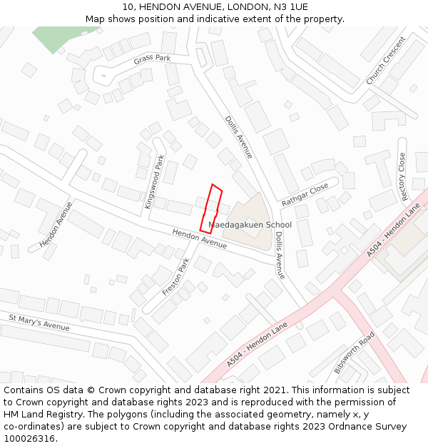 10, HENDON AVENUE, LONDON, N3 1UE: Location map and indicative extent of plot