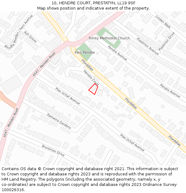 10, HENDRE COURT, PRESTATYN, LL19 9SF: Location map and indicative extent of plot
