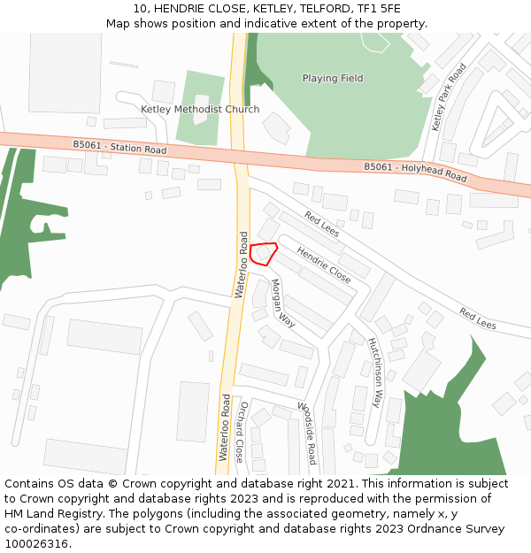 10, HENDRIE CLOSE, KETLEY, TELFORD, TF1 5FE: Location map and indicative extent of plot