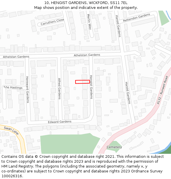 10, HENGIST GARDENS, WICKFORD, SS11 7EL: Location map and indicative extent of plot