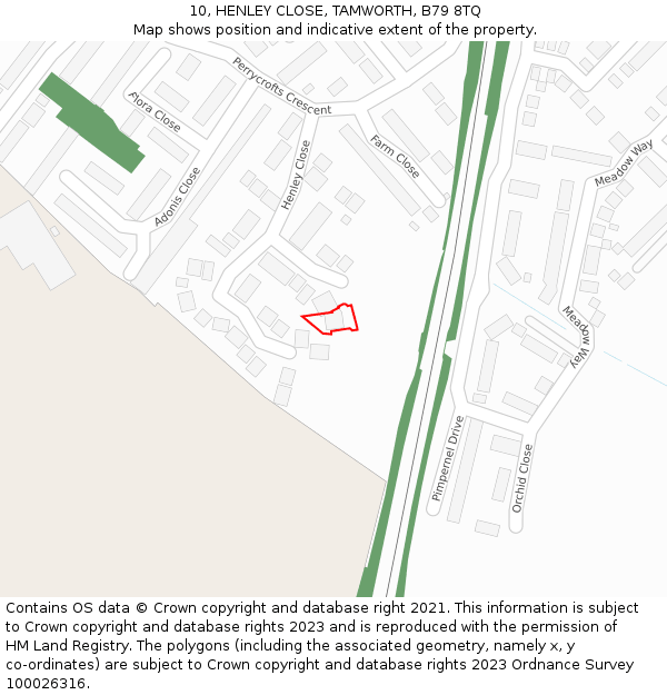 10, HENLEY CLOSE, TAMWORTH, B79 8TQ: Location map and indicative extent of plot