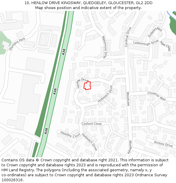 10, HENLOW DRIVE KINGSWAY, QUEDGELEY, GLOUCESTER, GL2 2DD: Location map and indicative extent of plot