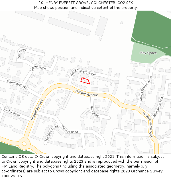 10, HENRY EVERETT GROVE, COLCHESTER, CO2 9FX: Location map and indicative extent of plot