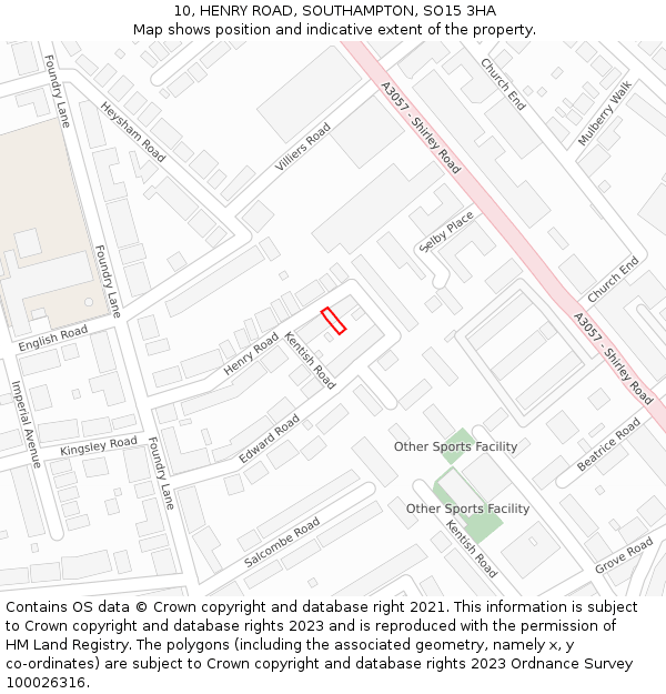 10, HENRY ROAD, SOUTHAMPTON, SO15 3HA: Location map and indicative extent of plot