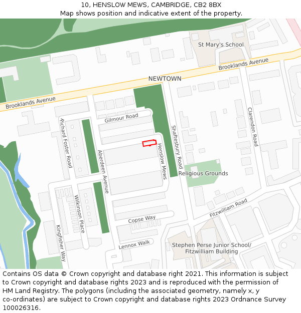 10, HENSLOW MEWS, CAMBRIDGE, CB2 8BX: Location map and indicative extent of plot