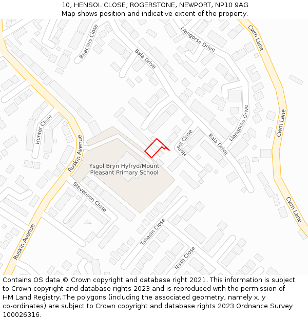 10, HENSOL CLOSE, ROGERSTONE, NEWPORT, NP10 9AG: Location map and indicative extent of plot