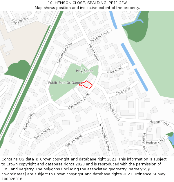 10, HENSON CLOSE, SPALDING, PE11 2FW: Location map and indicative extent of plot