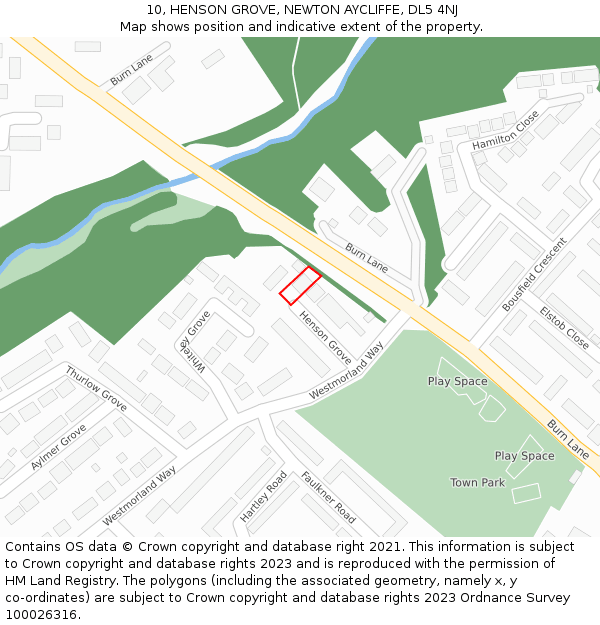 10, HENSON GROVE, NEWTON AYCLIFFE, DL5 4NJ: Location map and indicative extent of plot