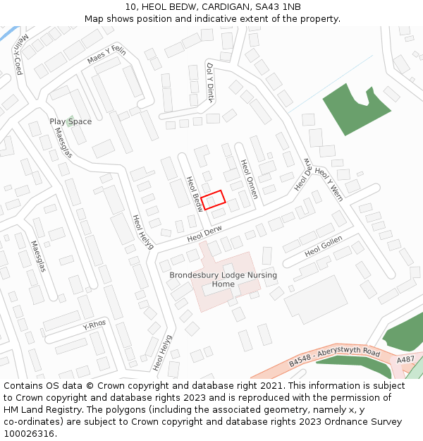 10, HEOL BEDW, CARDIGAN, SA43 1NB: Location map and indicative extent of plot