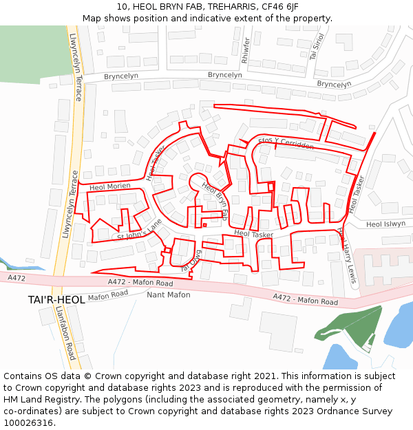 10, HEOL BRYN FAB, TREHARRIS, CF46 6JF: Location map and indicative extent of plot