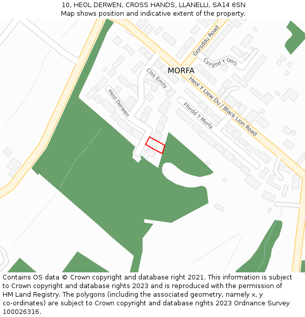10, HEOL DERWEN, CROSS HANDS, LLANELLI, SA14 6SN: Location map and indicative extent of plot