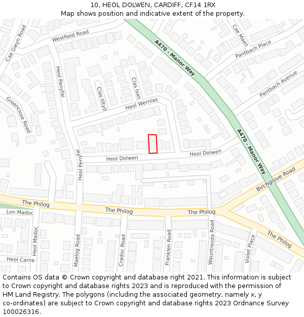 10, HEOL DOLWEN, CARDIFF, CF14 1RX: Location map and indicative extent of plot