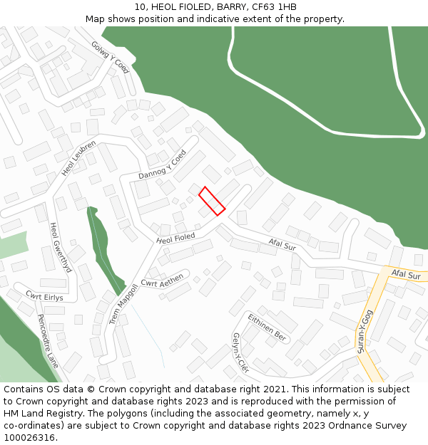 10, HEOL FIOLED, BARRY, CF63 1HB: Location map and indicative extent of plot