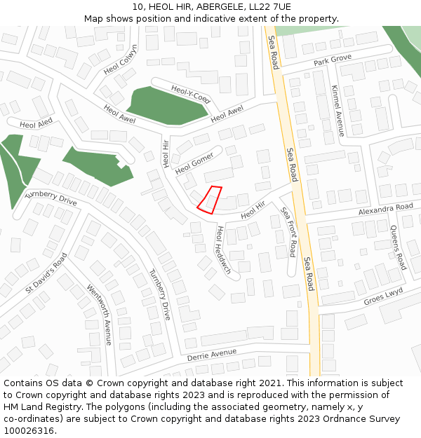 10, HEOL HIR, ABERGELE, LL22 7UE: Location map and indicative extent of plot