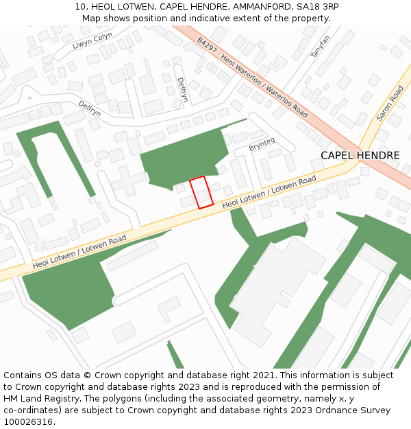 10, HEOL LOTWEN, CAPEL HENDRE, AMMANFORD, SA18 3RP: Location map and indicative extent of plot