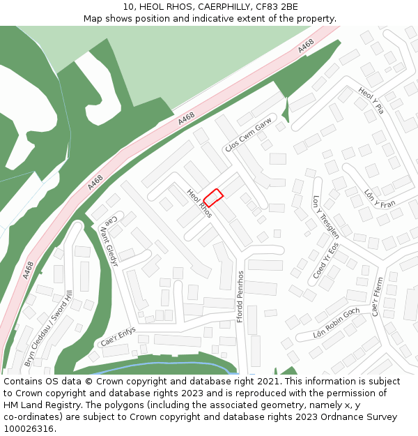 10, HEOL RHOS, CAERPHILLY, CF83 2BE: Location map and indicative extent of plot