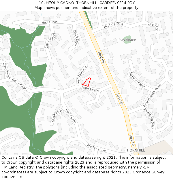 10, HEOL Y CADNO, THORNHILL, CARDIFF, CF14 9DY: Location map and indicative extent of plot