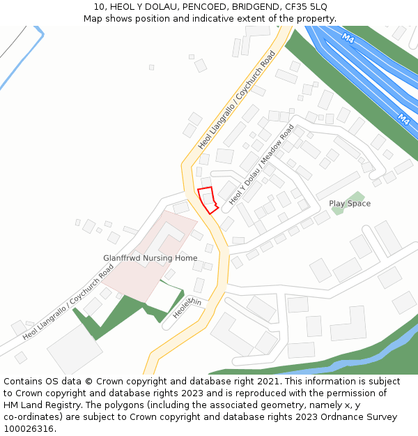 10, HEOL Y DOLAU, PENCOED, BRIDGEND, CF35 5LQ: Location map and indicative extent of plot