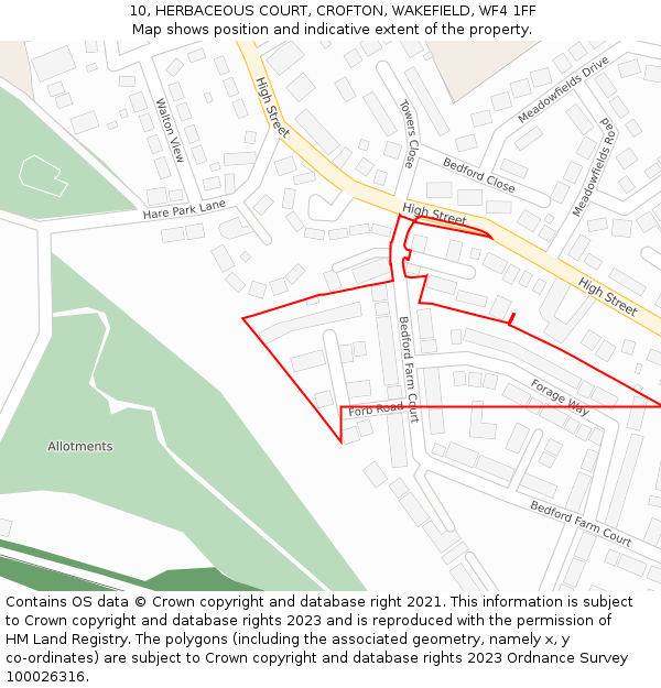 10, HERBACEOUS COURT, CROFTON, WAKEFIELD, WF4 1FF: Location map and indicative extent of plot