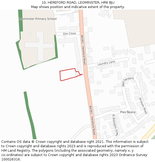 10, HEREFORD ROAD, LEOMINSTER, HR6 8JU: Location map and indicative extent of plot